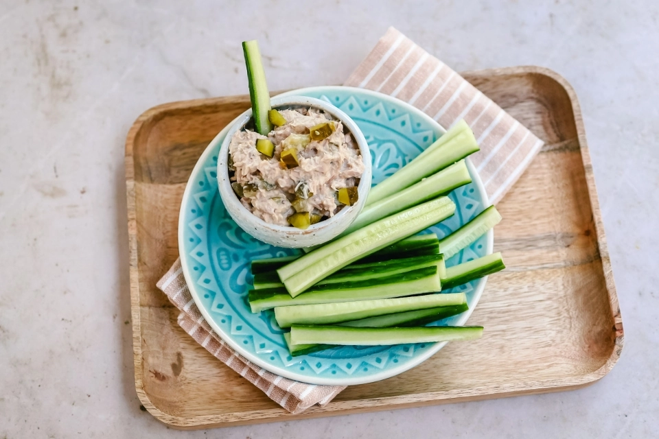 Cucumber sticks with tuna salad 