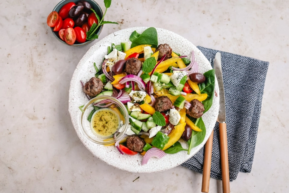 Greek meatball salad
