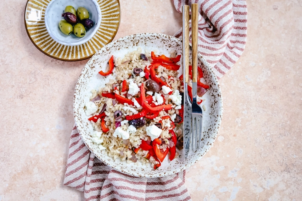 Greek salad with rice & bell pepper