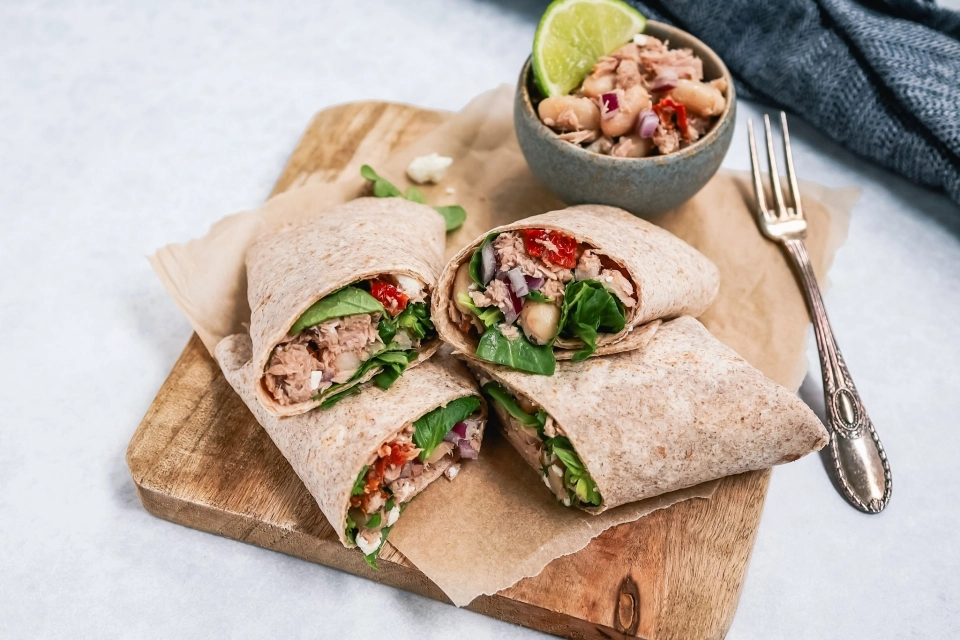 Mediterranean tuna salad wrap
