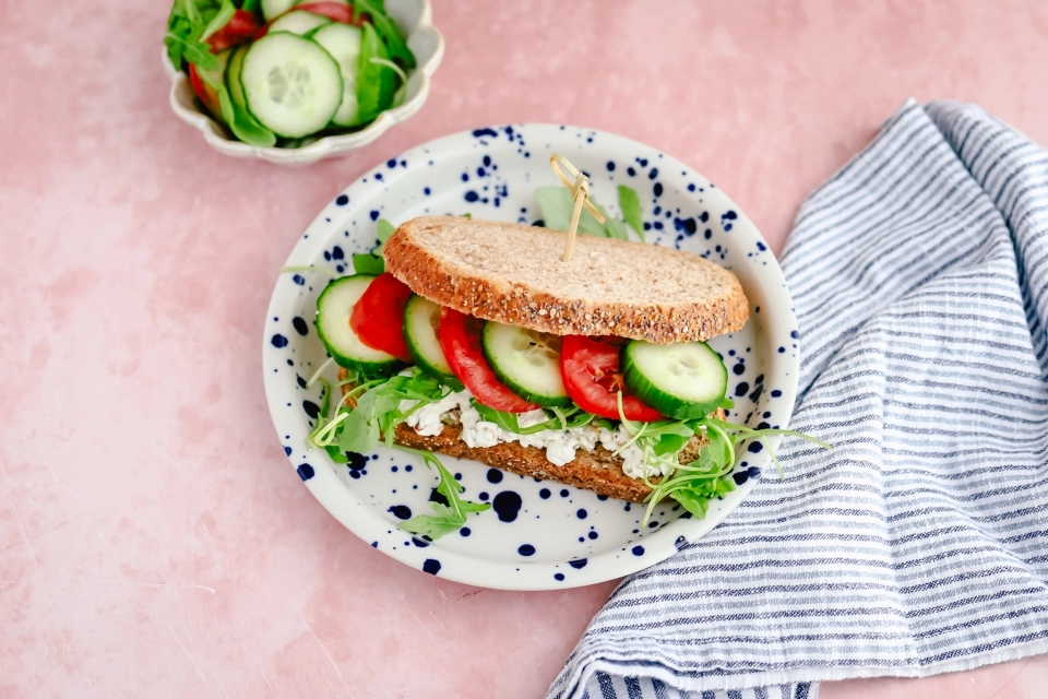 Cottage cheese, tomato & cucumber sandwich