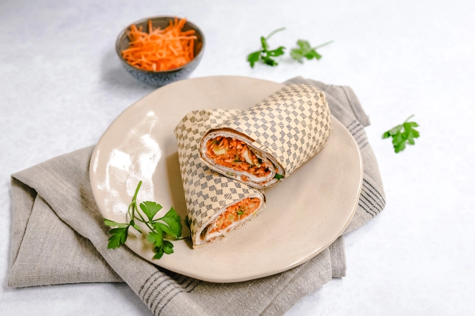Wrap with turkey breast & carrot salad