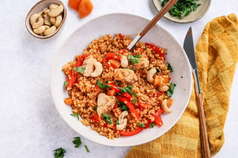 Bulgur pilaf with chicken & apricots