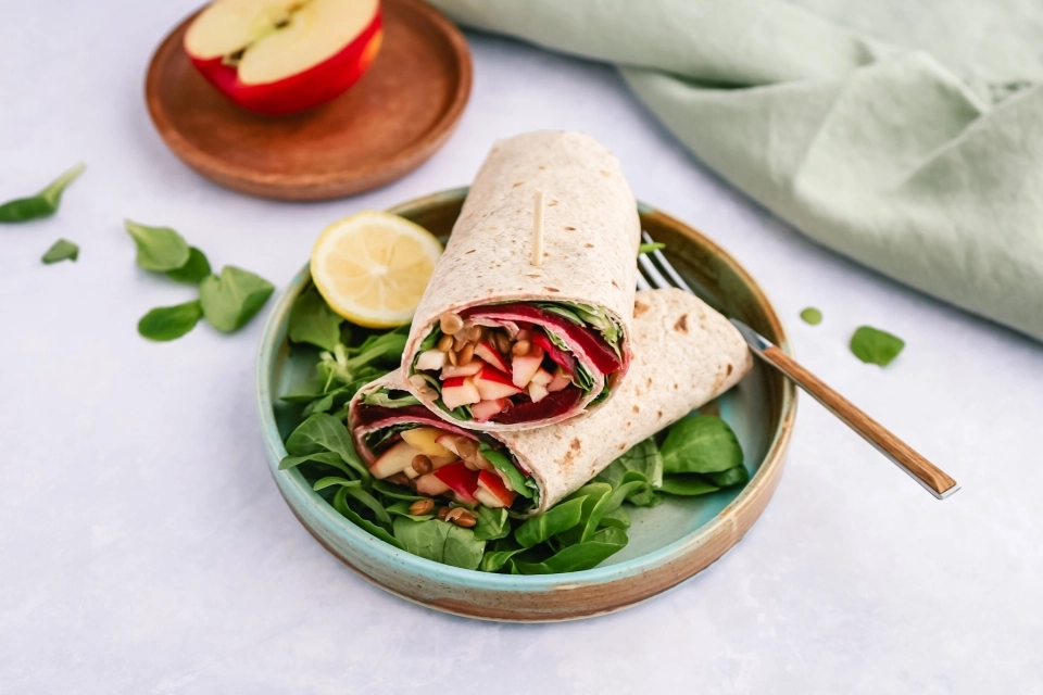 Cream cheese, beet & apple wrap