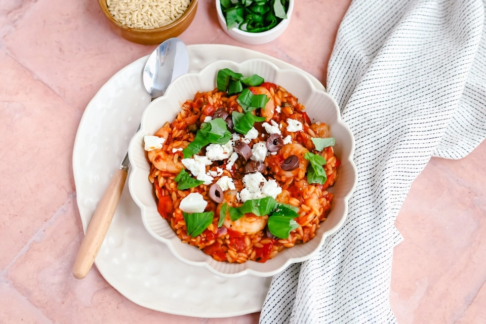 Orzo with shrimp & feta