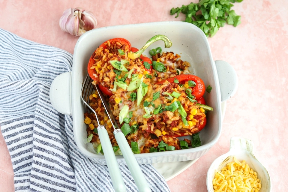 Stuffed bell pepper with Mexican orzo bake