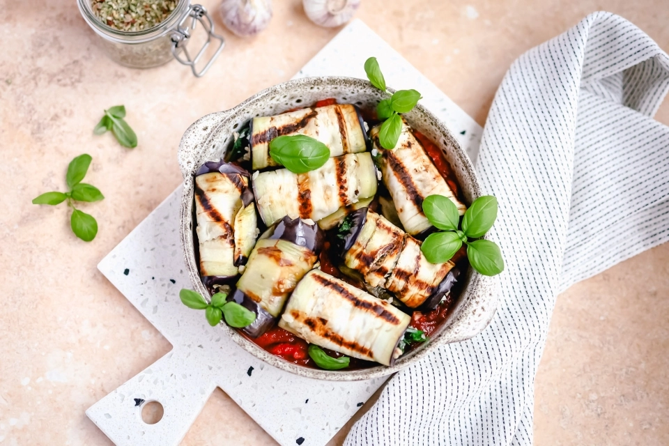 Italian-style eggplant roll-ups with turkey & rice