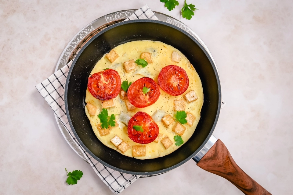 Tofu Omelet with Sautéed Tomatoes
