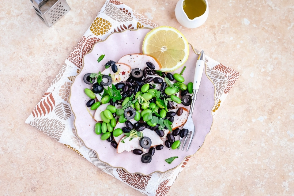 Grilled Chicken with Black Beans, Edamame & Olives